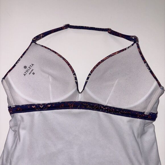 Athleta Purple Paradise Print Molded Tankini Swim Top Aqualuxe Medium UPF 50+ - Picture 10 of 12